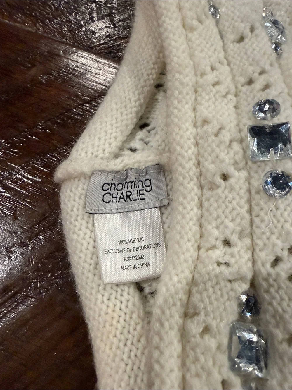 Charming Charlie Cream Knit Beanie with Gem Embellishments
